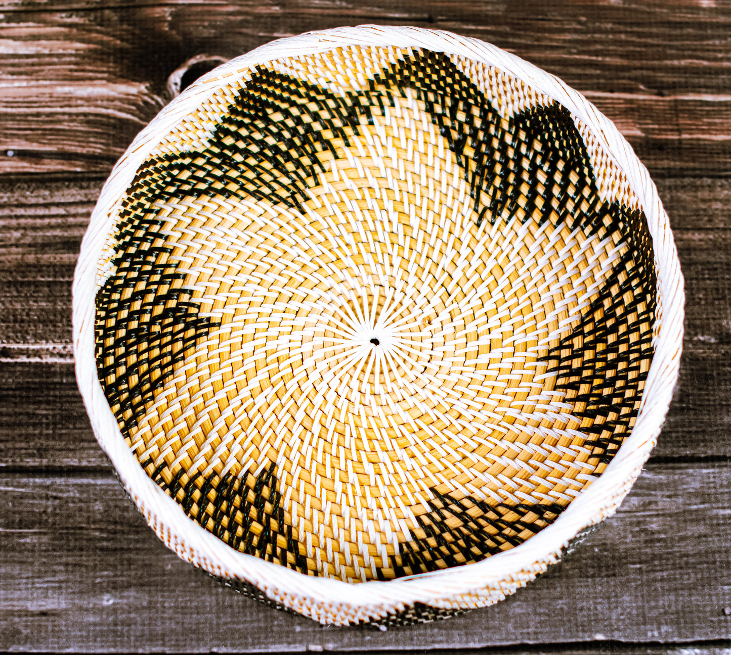 Round rattan tray bi-color