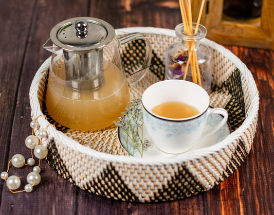Round rattan tray bi-color